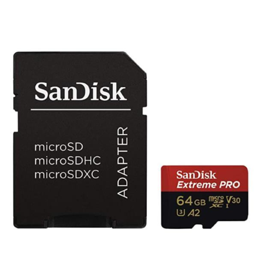 SANDISK EXTREME PRO microSDXC 64GB A2 V30 UHS-I U3 CLASS10 CON ADATTATORE DA microSDXC A SD